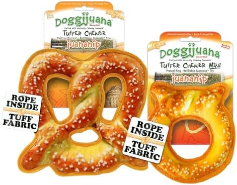 Doggijuana Twisted Pretzel & Pretzel Ring Dog Toy Bundle | 2 Pack, Squeaky