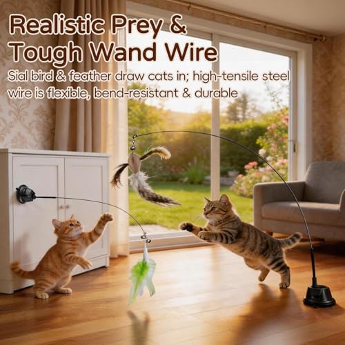 Interactive Cat Toys for Indoor Cats, Feather Wand
