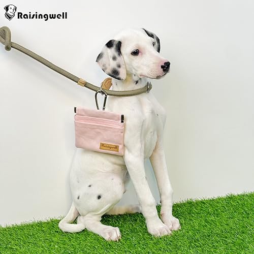 Raisingwell Pocket Sized Pet Training Pouch, Cotton Fabric, Hand Free Dog Walking Bag with Carabiner Self-Closing Pet Feed Snack Reward for Puppy Travel or Outdoor Use (PINK)