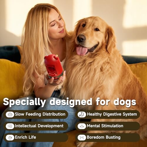 Dog Puzzle Toy Dog Bully Stick Holder Safety Device and Adjustable Treat Dispensing Ball Food Dispenser Tough Slow Feeder Puppy Enrichment Training Toy Pet Interactive Chase Toys for Dogs (Red)