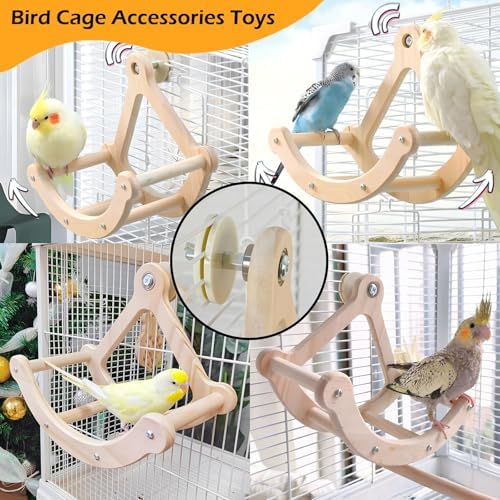 Bird Perch Toy, Wooden Interactive Rocking Parakeet Toys and Perches