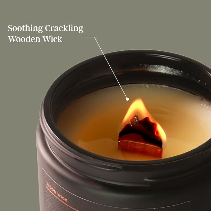 Tobacco Vanilla Crackling Wood Wick Candle for Men, Strong Masculine Scent, 100% Soy, 50-Hour Burn, Luxury Black Jar with Gold Text Scented Candle with Crackle Wooden Wick for Home, Office, Gifts