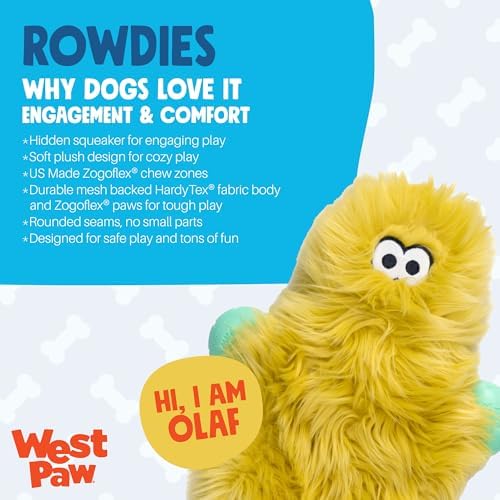 WEST PAW Rowdies Olaf Durable Plush Dog Toy with Reinforced HardyTex Fabric Hand Sewn Seams and Engaging Squeaker for Chewers and Cuddlers - Citrus