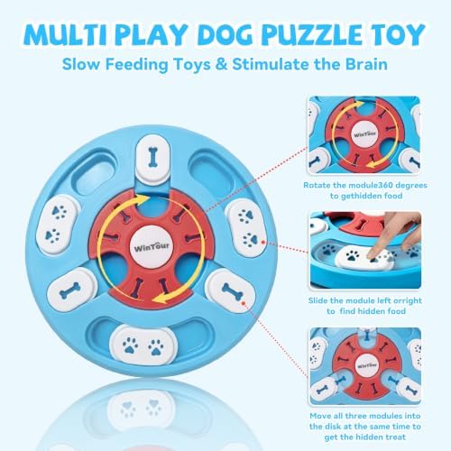 WinTour Dog Puzzle Toy,Snack-Dispensing Mental Stimulation and Brain Treat Puzzle Toys for Dogs,Interactive Dog Toys for Small Medium Large Dogs Cats,Non-Slip & Easy to Clean