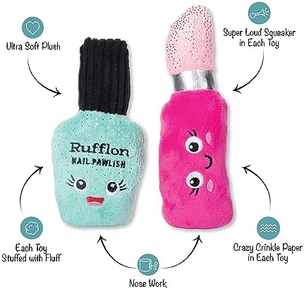 Fringe Studio Plush Dog Toy Set with Treat Pockets for Interactive Play, Wake Up and Make Up, 2 Piece Set, Pet Shop Collection (124010)