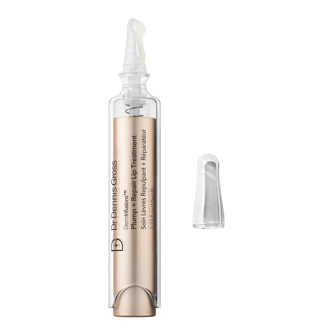 Dr Dennis Gross DermInfusions Plump + Repair Tinted Lip Treatment, Clear - Visibly Plumps & Defines Lips with Hyaluronic Acid & Peptides - Repairs Moisture Barrier - 10 mL