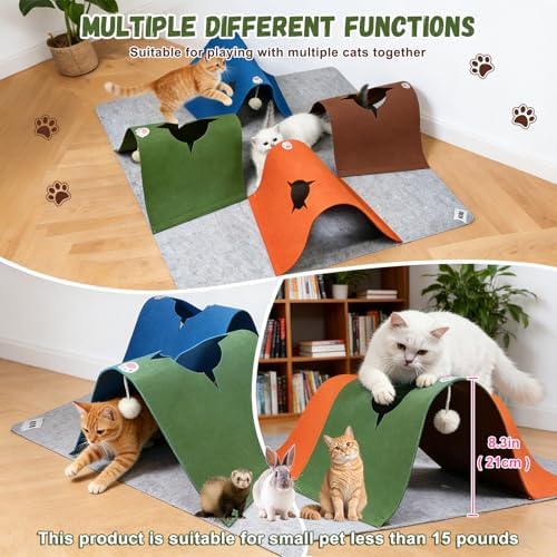 35.4" Cat Tunnels for Indoor Cats, Multi-Entrance Cat Toys, Multicolor