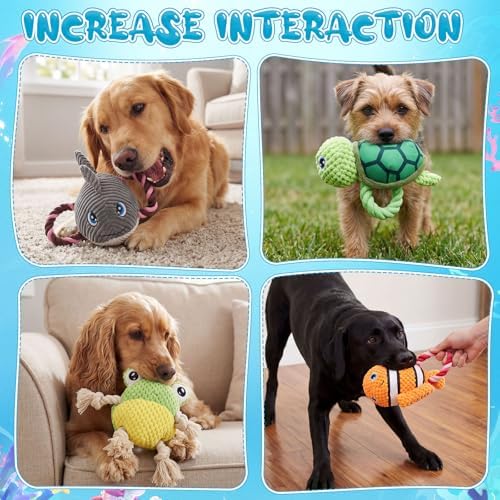 Gemscream 5 Pack Ocean Dog Toys Animal Plush Rope Interactive Tug