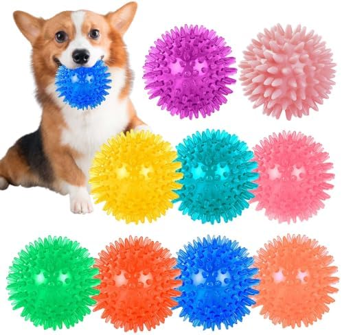 9 Pack Squeaky Dog Balls 2.5″ Dog Toys Balls for Small Medium Dogs Pet Puppy Chew Toys for Teething No Odor Durable Spiky Balls for Teeth Cleaning and Training for Small Dogs（Small）