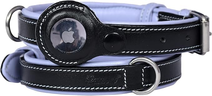 Leather Dog Collar for Small Medium Large Dog - Soft Airtag Puppy Collars, Classic Heavy Duty Dog Collar Rust Proof Metal Buckle Collar, (Lavendar, XL) Neck 21, 22,23,24, 25 inches