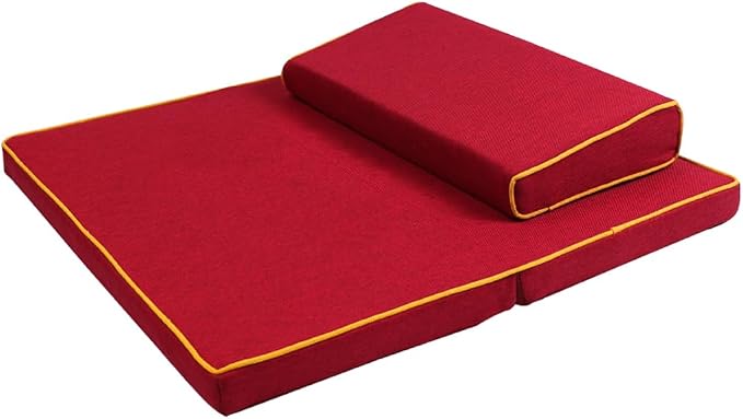 Portable Foldable Meditation Cushion Mat Set with Washable Cotton Linen Cover, Larger Thick Yoga Mat Bolster Floor Pillows Seating for Adults Meditation Accessories red-70cm