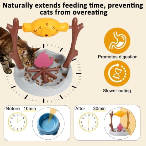 Campfire Rotating Chicken Cat Treat Dispenser Toy, Interactive Slow Feeder Cat Food Puzzle Toy, Mental Stimulation Kitten Enrichment Toy for Indoor Cats