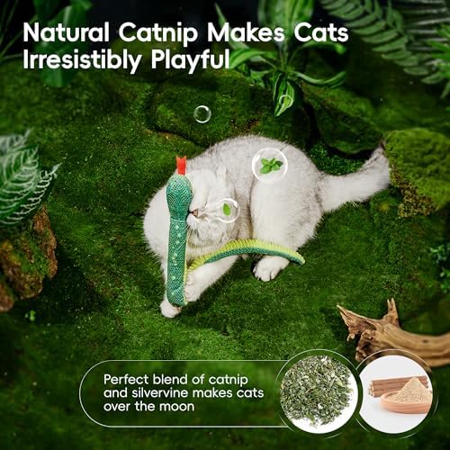 Potaroma Cat Toys Realistic Snake Catnip Crinkly Sound Toy 2 Pcs for Halloween, Mesh Fabric for Teeth Cleaning, Interactive Kicker Toys for Indoor Kitten Exercise 20 Inches