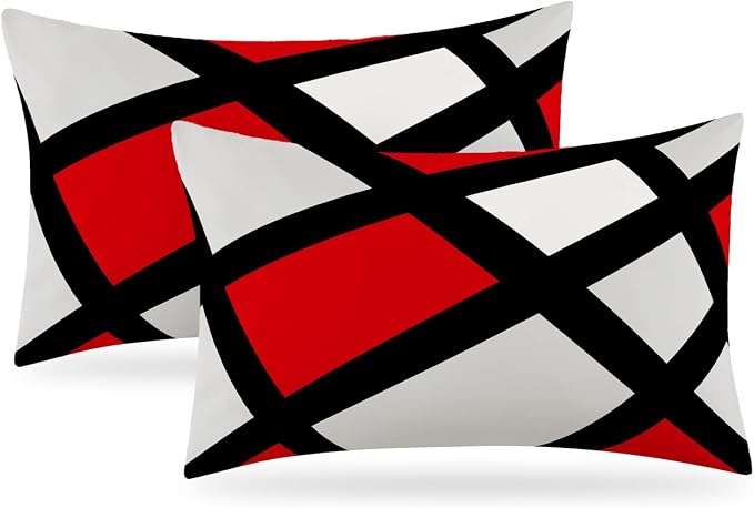 Modern Art Geometric Pillow Cover, Decorative Throw Pillow Covers Red Black Abstract Artwork Cushion Cover for Bedroom Sofa Living Room 12 x 20 Inch Set of 2