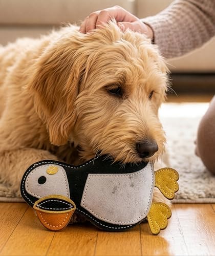 SPOT Dura-Fused Colors Leather Puffin Dog Toy, Squeaker Inside, All-Natural Leather, Heavy-Duty Stitching on Stress Points, Rip-Resistant, Multi-Texture Chew Toy, for Small to Medium Dogs, 8.5 Inch