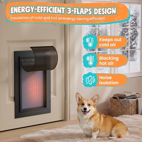 Aluminum 3-Flaps Medium Dog Door for Door, Pets Up to 45 lb, Black