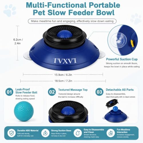 Rolling Lick Feeder Ball Bowl with Suction Cups Anti Slip Slow Feeder Interactive Puzzle Enrichment Toy for Dogs Cats Suitable for Wet Food Yogurt Bone Broth Nutrient Liquid (Blue)