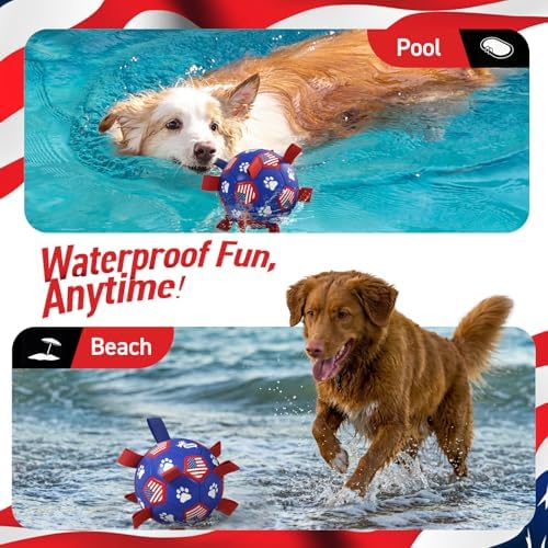 QDAN Dog Toys, Dog Soccer Ball with Straps, Herding Ball for Small Dogs | 6 Inch Dog Toy Ball for 20-40 lbs Dogs, Outside Dog Toys for Beach Pool Water Fun to Keep Them Busy, Puppy Birthday Present
