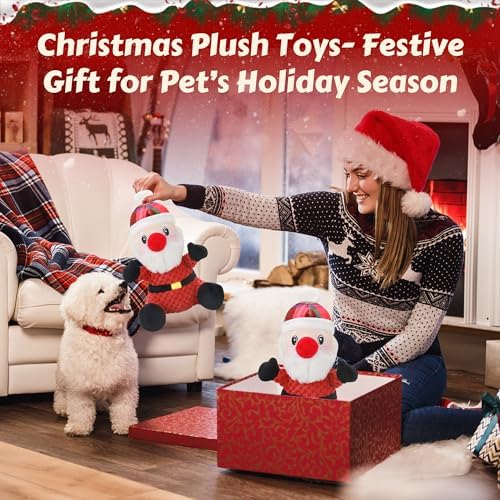 Newget Christmas Squeaky Dog Toys, Plush Dog Chew Toys with Crinkle Paper