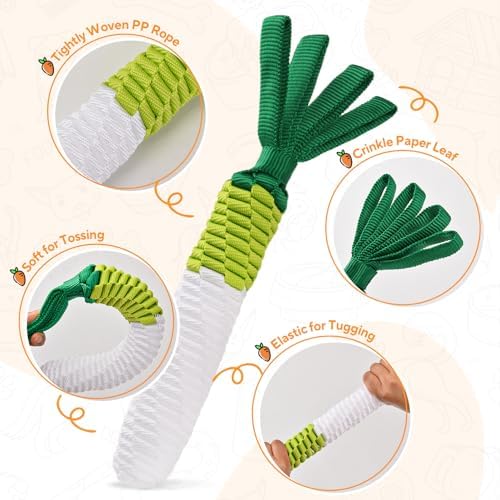 LIFLIX Dog Rope Toy 2PCS, Tug of War Dog Toy, Cute Carrot Dog Toy with Crinkle Paper Tags