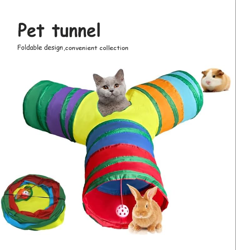 3-Way Collapsible Cat Tunnel Tube Toy Rainbow Y-Shape