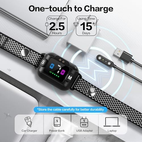 Smart Dog Training Collar with Beep and Vibration, No Shock Anti-Barking Device, 3 Humanized Modes, Battery Level Display, Black Mesh Band