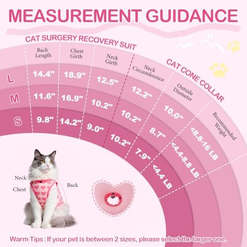 EMUST Cat Surgery Recovery Suit Female, Adjustable Soft Collar for Kittens