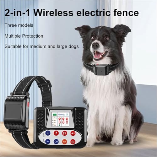 Wireless Dog Fence Electric Training Collar 2-in-1, Vibrate/Shock, Adjustable Warning Strength & Range, Pets Boundary Containment System with Waterproof Receiver for 1/2/3/4 Dogs,for3dogs