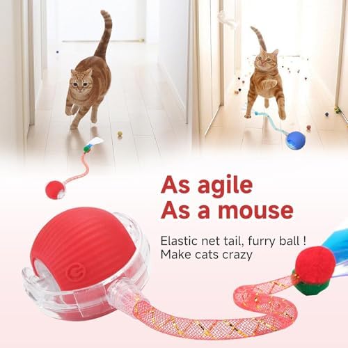 Speed 2.0 Tail Interactive Cat Toys for Indoor Cats, Moving Cat Toy | Chirping & Motion Activate Cat Toy, Smart Kitten Toys Rolling Ball Moving Ball, Electric Dog Cat Ball for Enrichment Exercise