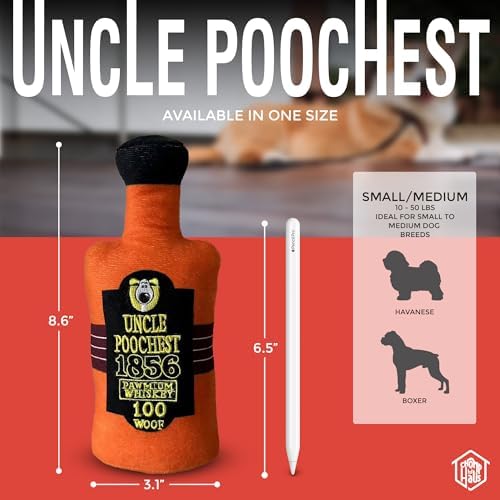 Uncle Poochest – Luxurious Parody Plush Dog Toy with Squeaker, Premium Fabric, Embroidered Details, Designer-Inspired Chew Toy, Fun Gift for Medium Dogs & Dog Lovers