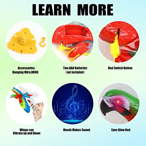LOMIMOS Simulation Bird Cat Toy with Lights and Sound, Interactive Hanging Spinning Electric Toy Bird for Cats Indoor Ceiling Kitten Play Chase Exercise Eliminating Boredom(Parrot)