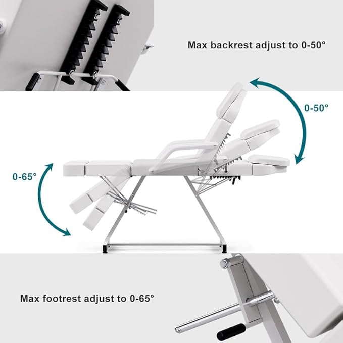 SyyBhb Multi-Purpose Massage Table Tattoo Bed Chair with Storage Pocket for Esthetician, Split Legs, Adjustable Length & Angle, 3 Section, White