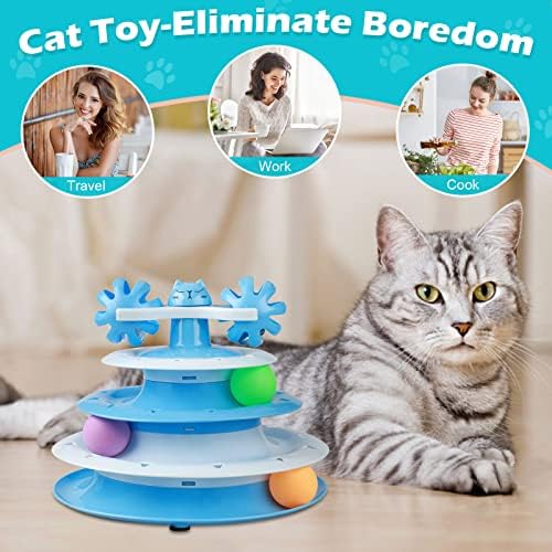 UPSKY Cat Toy Roller 4-Level Turntable with Colorful Balls and Bell Ball | Puzzle Kitten Toys, Sturdy Structure, Detachable Design, Easy to Assemble, Anti-Slip, Reduces Boredom for Indoor Cats