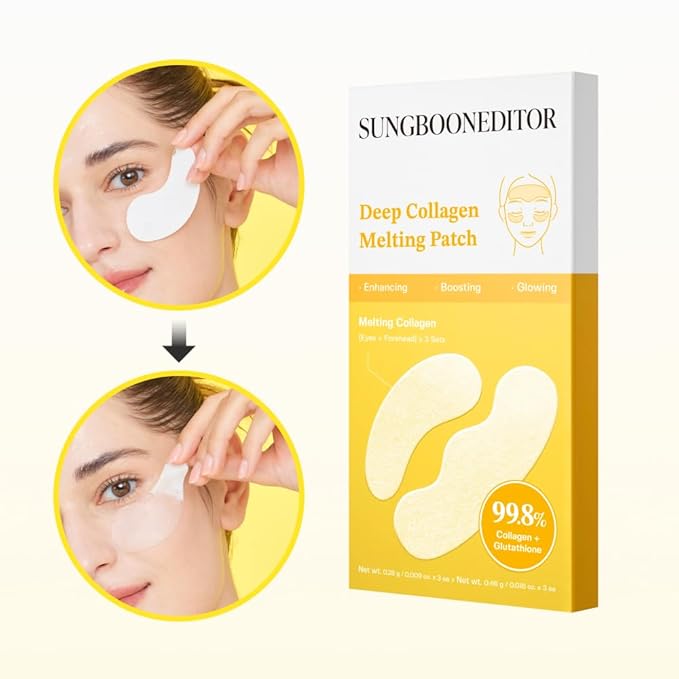 SUNGBOON EDITOR Deep Collagen Melting Patch | Collagen & Glutathione, Hydrating Patch, Firm-Looking Skin for Fine Line Care, Spot Care, Collagen Patches, Eye Area Care Patch, Korean Skincare,1.13 oz