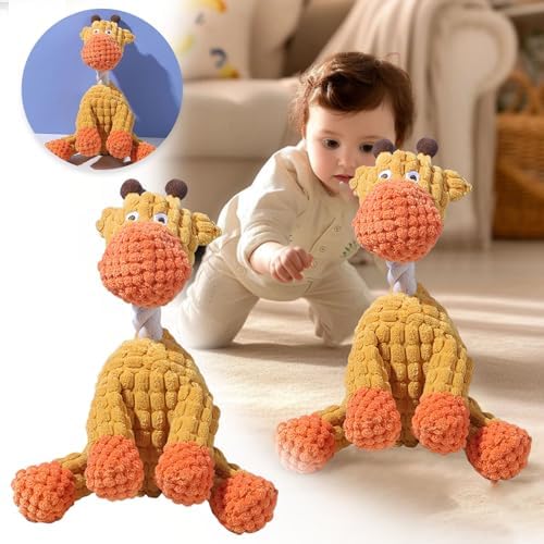 Indestructible Giraffe Chew Toy with Squeaking Sound for Aggressive Dogs Cute Pet Teething Plaything Sturdy Interactive Gnawing Entertainment for Small & Medium Breeds (Orange, 13.5x25cm)