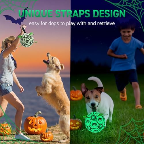 QDAN Glow in The Dark Halloween Dog Toys,Dog Balls with Straps