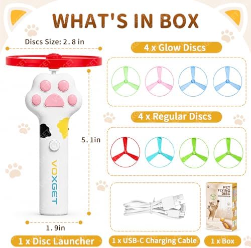 Interactive Cat Disc Launcher Toy, Rechargeable with 8 Flying Discs