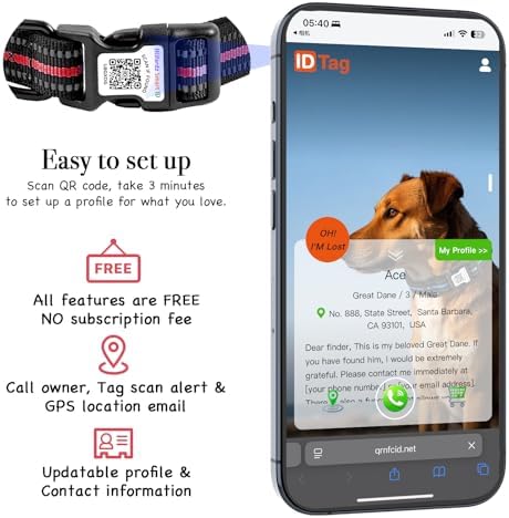 Dog Collar with Tracker Holder and QR Code ID, Waterproof Bluetooth Tracker Case, Reflective Padded Nylon for Small Medium Large Dogs