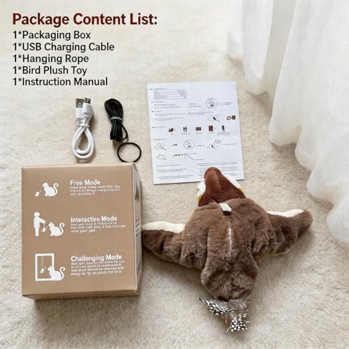 Speedy Tail 2.0 Cat Toy, USB Rechargeable Flapping Bird with Lifelike Chirp, Interactive & Automatic Moving Toy for Indoor Cats, Kitten Exercise Feather