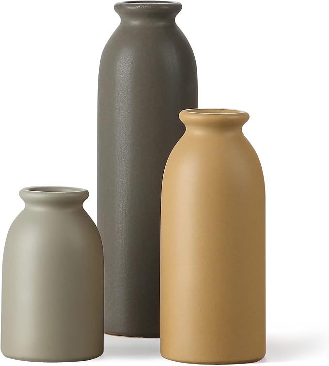 CWLWGO-Ceramic Matte Vase Set for Home Decor, Modern and Minimalist Decorative Flower Vases, Kitchen Living Room Table Centerpiece Decoration, Mantel Entryway Bookshelf Decor（Matte Multi）