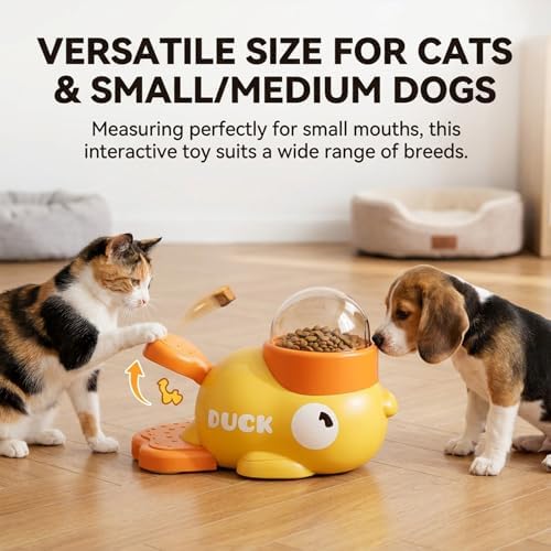 fuzzibud Cat Treat Toy, Duckie Puzzle Cat Feeder,Interactive Dog Toys Food Puzzle Slow Feeder, Cat Treat Dispenser Toy Duck-Shaped Enrichment Toy for Small Medium Dogs and Cats (Yellow)