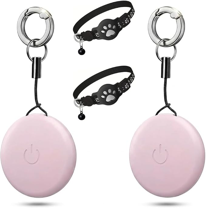 Smart Pet Tracker AirTags & Collars Set (2 Pack), for Apple Find My Certified Bluetooth Item Finder for Cats and Small Dogs, Waterproof GPS-Style Locator Tag with Replaceable Battery(Pink)