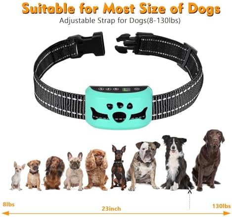 Smart Anti Bark Collars with Recognition Chip & 7 Sensitivity Levels | Humane Dog Bark Collar with Auto Protection Mode & Beep/Vibration, IP65 Waterproof Fast Charging Rechargeable No-Bark Collar