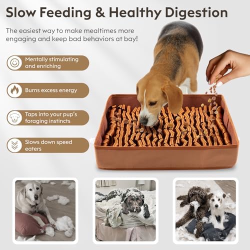 FunFurry Snuffle Mat for Dogs, Dog Puzzle Mat, Interactive Dog Toys for Enrichment,Sniff Mats with Non-Slip Backing,Suitable for Breeds and Sizes of Dogs (Brown, 17" X 15")