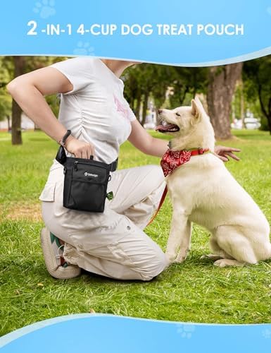 Gobeigo 4 Cup Dog Treat Pouch with Silicone Insert Bag& Clicker(Black)