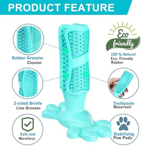 PUPIX Dog Toothbrush Chew Toy with Treat Dispenser, Interactive Dog Toy for Small Medium Dogs, Puppy Teething Toy, Rubber Dog Chew Toy for Dental Cleaning, Dog Teeth Cleaning Toy & Oral Care, Blue, M