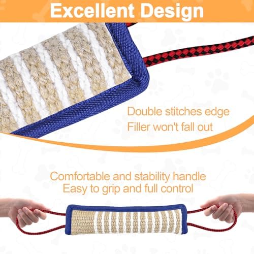 ToLanbbt Dog Tug Toy Bite Jute Pillow Pull Toy with 2 Strong Handles Perfect for Tug of War, Puppy Interactive Play, Tear Resistant Bite Training for Small Medium Large Dogs (Blue-Rhombic)