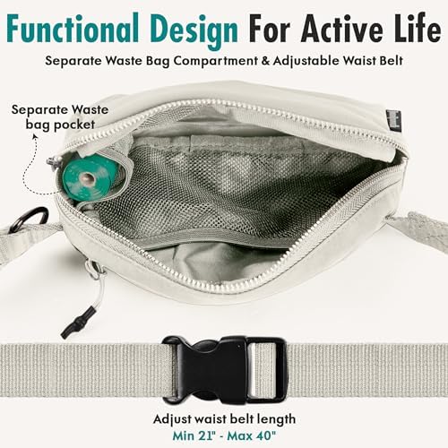Hands Free Dog Leash with Dog Treat Pouch - Stylish & Trendy Waist Leash for Dog Walking - Wear Around the Waist or Crossbody - Durable & Detachable - Shock Absorbing - Waste Bag Dispenser