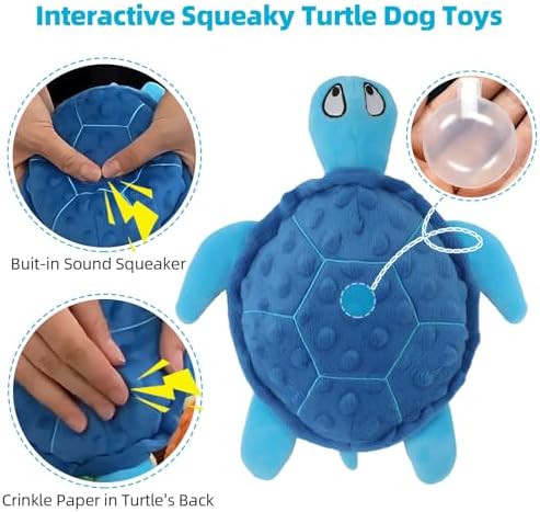 Squeaky Dog Toys, 2 Pack Plush Turtle Squeaky Toys for Dogs to Keep Them Busy, Interactive Crinkle Stuffed Dog Toys for Small to Medium Breeds Teething Training Reduce Boredom
