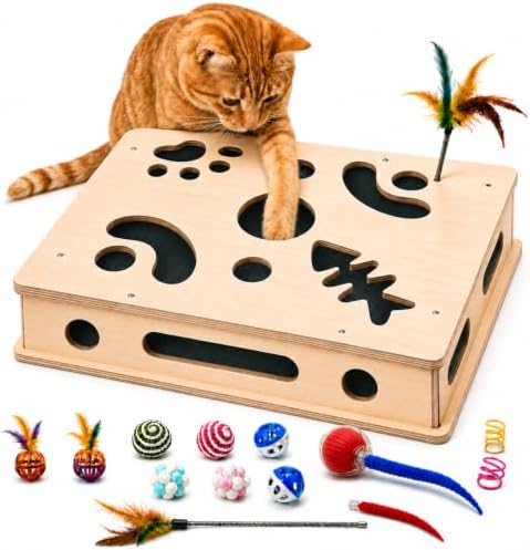 Cat Puzzle Enrichment Box & Nail File Scratcher with Automatic Rolling Ball